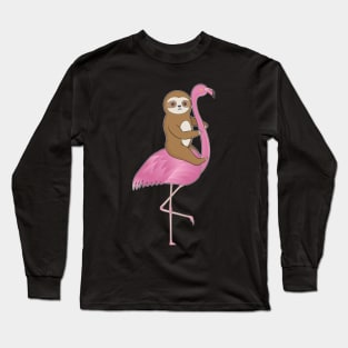 Cute Baby Sloth And Flamingo Long Sleeve T-Shirt